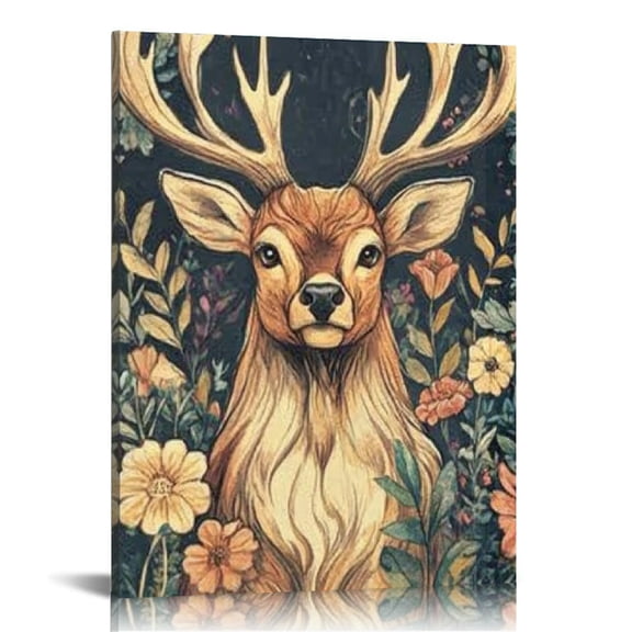 FCXZI Deer Antlers Flowers Art Modern Canvas Prints Wall Decor 16x20in