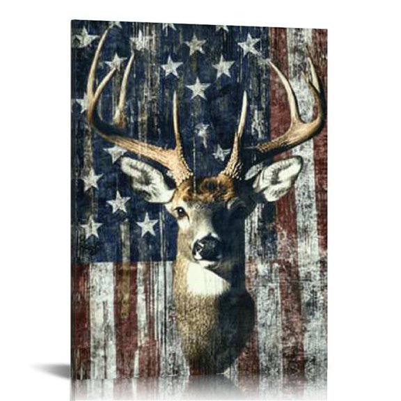 FCXZI Deer Camouflage Flag Canvas Print Wall Art Home Decor 12x16in