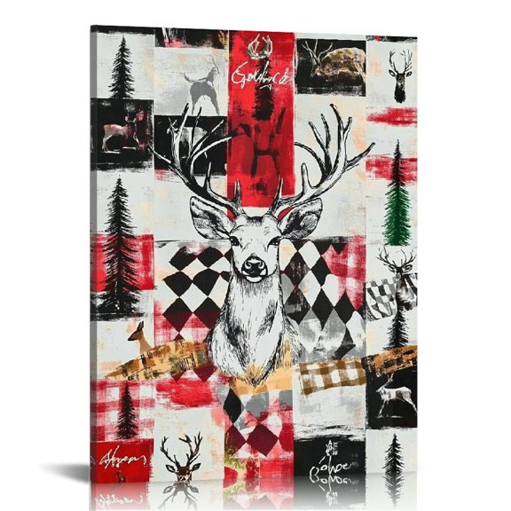 FCXZI Deer Checkered Pattern Canvas Wall Art Home Decor 12x16 12x16in
