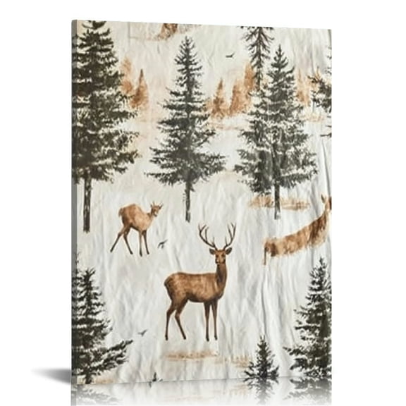 FCXZI Deer Pine-Trees Cave-Painting Canvas Art Wall Decor 16x20in