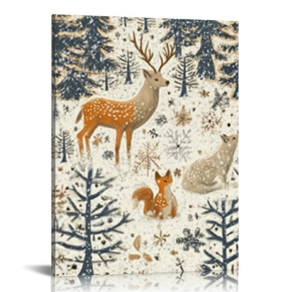 FCXZI Deer Snow Fox Wall Decor Canvas Art for Home Office 12x16 12x16in