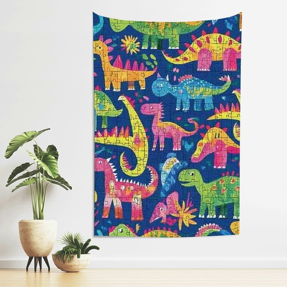 FCXZI Dinosaurs Colorful Pattern Jigsaw Puzzle Tapestry 100% Polyester 40*60in