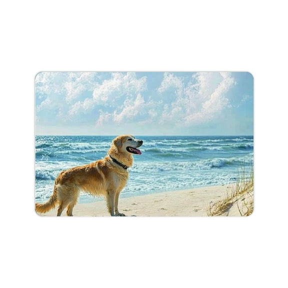 FCXZI Dog Lovers Bathroom Floor Mat, Golden Retriever on Sand Dunes Overlooking Tropical Beach Ocean, Outside Sky, Luxury Bathroom Decorative Floor Mat with Non-Slip Back, 24x16in