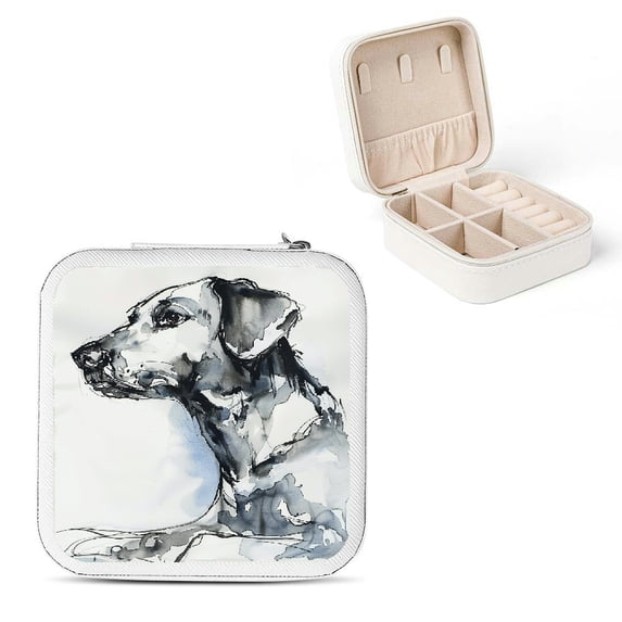 FCXZI Dog Theme Jewelry Box for Necklace, Ring, Earring - Compact Travel Size with Multiple Storage Spaces White