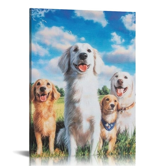 FCXZI Dogs Grass Sky Canvas Wall Art Home Decor for Living Room 12x16in