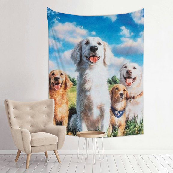 FCXZI Dogs Grass Sky Print Tapestry Wall Hanging Home Decor 30*40in