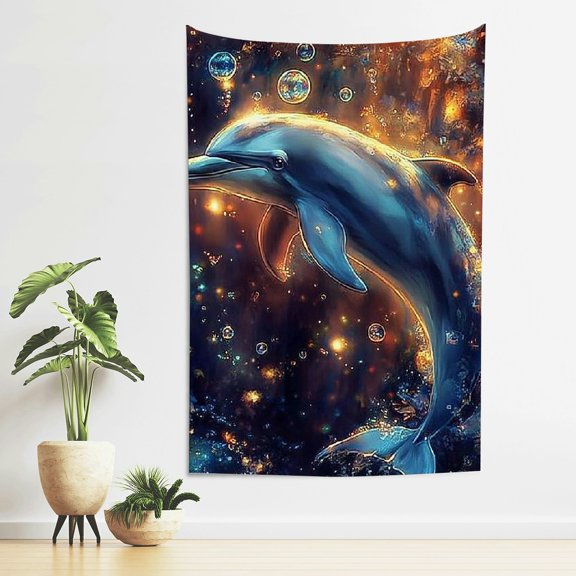 FCXZI Dolphin Bubbles Firefly Print Tapestry Wall Hanging Decoration 40*60in