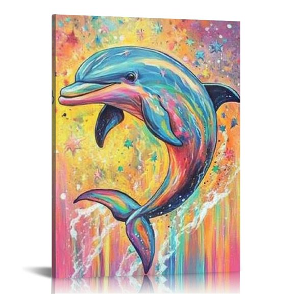FCXZI Dolphin Stars Wall Decor Canvas Prints for Home Office 12x16 12x16in