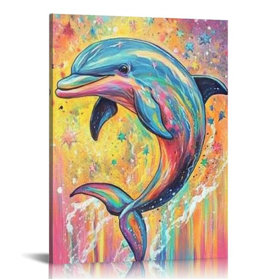 FCXZI Dolphin Stars Wall Decor Canvas Prints for Home Office 12x16 16x20in