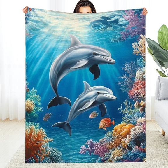 FCXZI Dolphins Ocean Corals Soft Flannel Blanket for All Seasons 60*80in