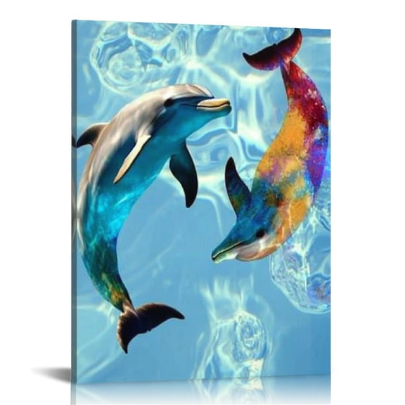 FCXZI Dolphins Water Bubbles Canvas Wall Art Home Decor 12x16 16x20in