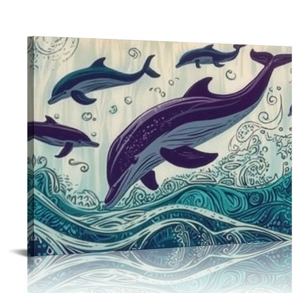 FCXZI Dolphins Waves Ocean Canvas Prints Wall Art Home Decor 16x12in