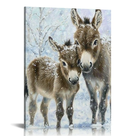 FCXZI Donkeys Snow Canvas Wall Art Prints Home Decor 12x16 16x20 12x16in
