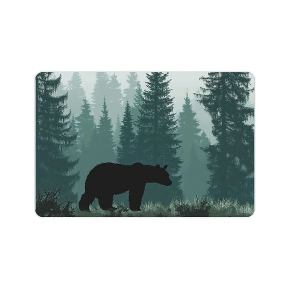 FCXZI Doormat Forest Bear Door Mats,Foggy Green Trees Indoor Front Mats for Home Entrance,Non-Slip Floor Mats for Porch Entryway,Outdoor Welcome Mat,Easy Clean 24x16in