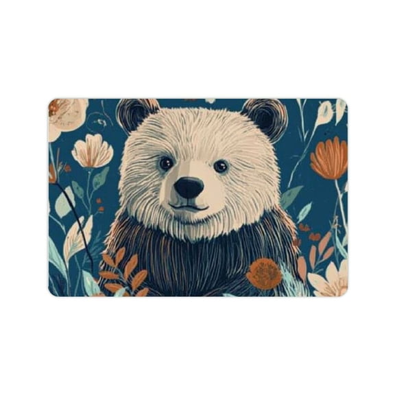 FCXZI Doormat Non-slip welcome mat Bear in the flower Doormat Entrance floor mat Washable rubber door mat Personalized floor mat Farmhouse entrance mat For outdoor indoor home decoration 24x16in