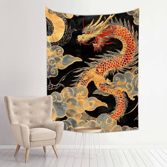 FCXZI Dragon Clouds Gold Tapestry Wall Art Home Decor 100% Polyester 30*40in