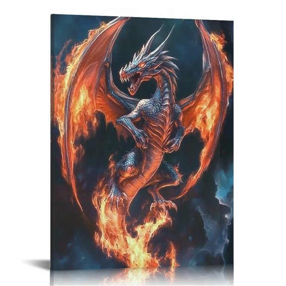 FCXZI Dragon Flame Fantasy Art Print On Canvas Modern Home Decor 16x20in