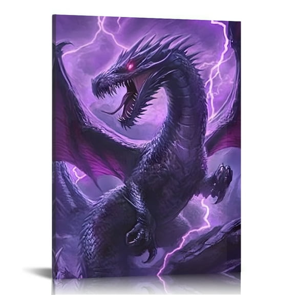 FCXZI Dragon Lightning Purple Canvas Prints Wall Art Home Decor 12x16in