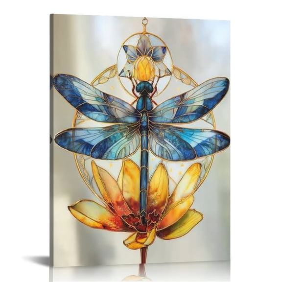 FCXZI Dragonfly Flower Sun Catcher Canvas Wall Art Home Decor 16x20in