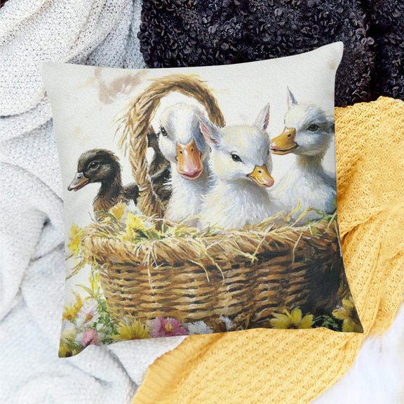 FCXZI Duck Theme Pillow Case 100% Linen Decorative Cover for Sofa 20x20in