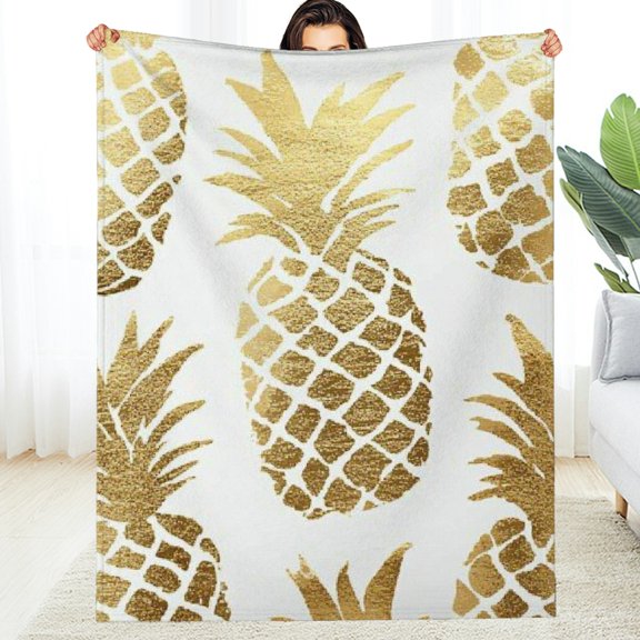 FCXZI Durable Soft Flannel Blanket Gold Pineapples Cozy Gift 60*80in