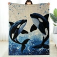 thumbnail image 1 of FCXZI Durable Soft Flannel Blanket Orca Whales Ocean Bubbles 50*60in, 1 of 7