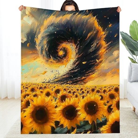 FCXZI Durable Soft Flannel Blanket Sunflower Tornado Oil Painting 30*40in