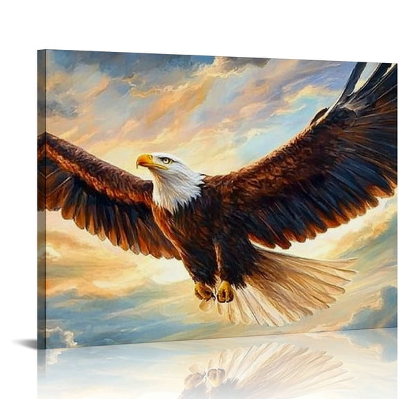 FCXZI Eagle Canvas Wall Art Flying Eagle Pictures Bird Wildlife Aesthetic Vintage Prints for Living Room Bedroom Home Decorations Ready To Hang 20x16in