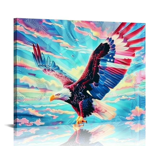 FCXZI Eagle Flag Sky Canvas Print Wall Decor for Bedroom Kitchen Living Room Office Hotel, Ready to Hang Home Art Decor 16x12in