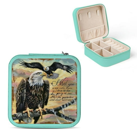 FCXZI Eagle Tree Branch Bible Verse Jewelry Box for Necklace, Ring, Earring - Compact Travel Size with Multiple Storage Spaces Green