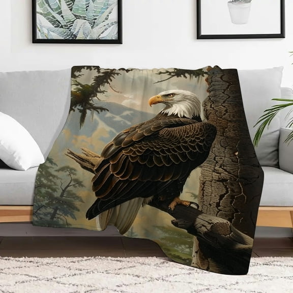 FCXZI Eagle Tree Branch Forest Fuzzy Flannel Blanket, Soft Cozy 30x40in