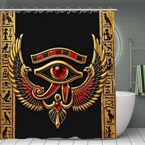FCXZI Egyptian Winged Eye Gold, Modern Bathroom Shower Curtain, Waterproof and Mildew-proof, Thickened Wet and Dry Separate Shower Curtain