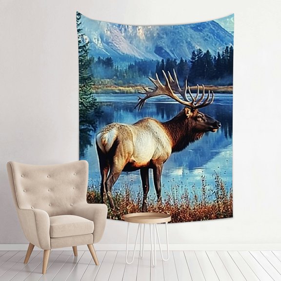 FCXZI Elk Lake Forest Wall Art Tapestry 100% Polyester Home Decor 30*40in