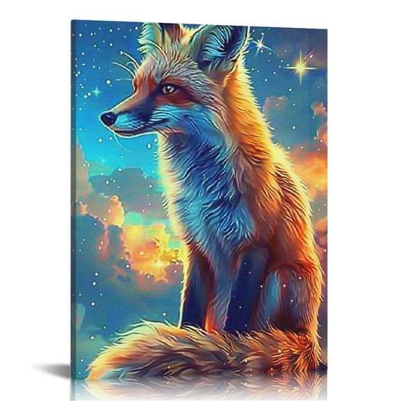 FCXZI Fantasy Fox Decor Wall Art Fox Wall Decor Fox Galaxy  Fox Pictures for Wall Fox Canvas Print Painting  Artwork for Bathroom Bedroom Living Room  Canvas painting 12x16in