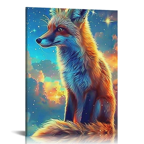 FCXZI Fantasy Fox Decor Wall Art Fox Wall Decor Fox Galaxy Fox Pictures for Wall Fox Canvas Print Painting Artwork for Bathroom Bedroom Living Room Canvas painting 16x20in