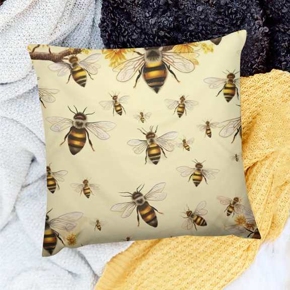 FCXZI Farmhouse Decor Birthday Gift Pillow Cover Bees Tree Flowers 24x24in