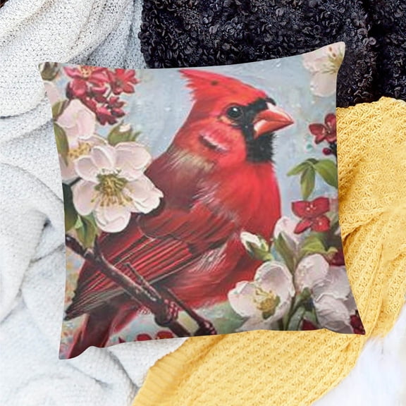 FCXZI Farmhouse Decor Cardinal Flowers Pillow Cover for Sofa Couch 18x18in