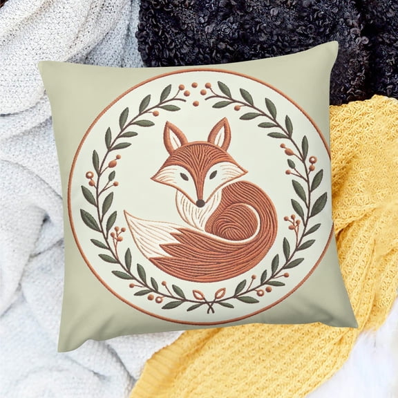 FCXZI Farmhouse Decor Fox Leaves Berries Linen Throw Pillows Cover for Home Sofa Couch 18x18in