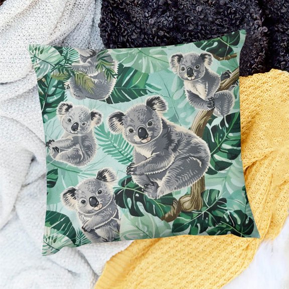 FCXZI Farmhouse Decor Koala Leaves Jungle Pillow Case Soft Linen 18x18in