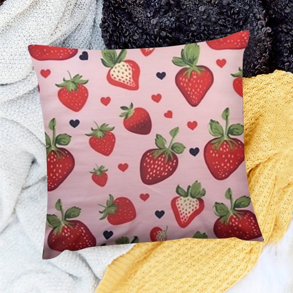 FCXZI Farmhouse Decor Strawberry Hearts Pattern Cushion Cover 100% Linen 20x20in