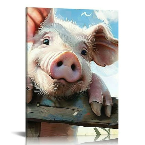 FCXZI Farmhouse Pig Wall Art Pig Pictures Wall Decor Canvas Print Painting Home Decoration Artwork For Living Room Office Bedroom Bathroom  12x16in