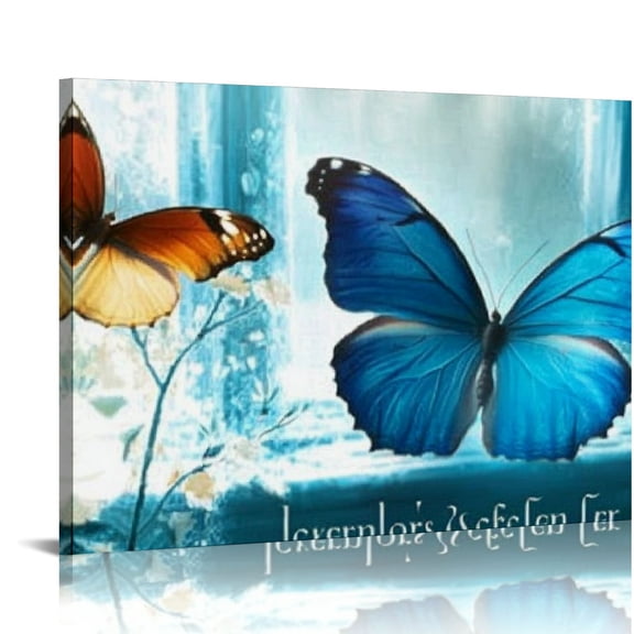 FCXZI Farmhouse Purple Butterfly Flower Decor Wall Art Vintage Rustic Country Butterfly Just Breathe Pictures Wall Decor Canvas Painting Prints Artwork Home Decorations for Bathroom Bedroom 16x12in