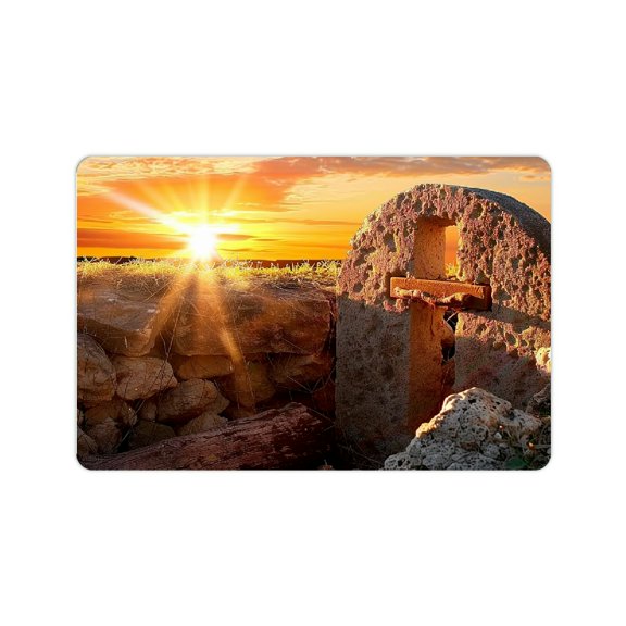 FCXZI Fast Absorption Cross Stone Wall Sunset Home Bath Mat 24x16in