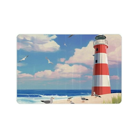 FCXZI Fast Absorption Diatom Mud Bath Mat Lighthouse Seagulls Beach Home 24x16in