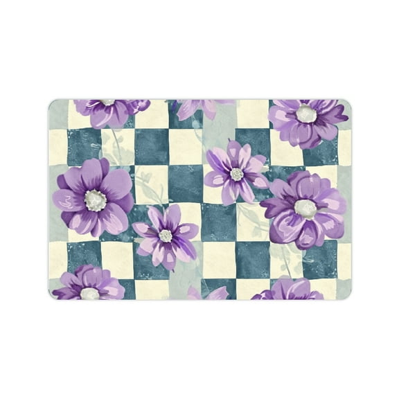 FCXZI Fast Absorption Flowers Checkerboard Pattern Purple Home Rug 24x16in