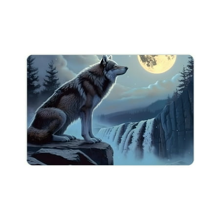 FCXZI Fast Absorption Wolf Moon Waterfall Diatom Mud Home Bath Mat Rug with Rubber Backing Technology, Quick Drying & Super Water Absorbency, Easy to Store, Perfect for Bathroom, Kitchen,