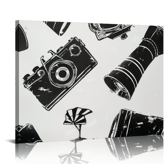 FCXZI Film Camera Movie Clap Black and White Wall Decor Canvas Print On Canvas Ready To Hang Home Art Decor 20x16in