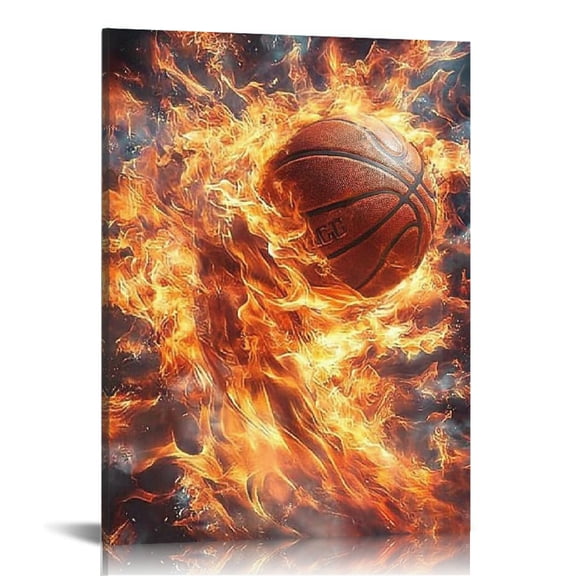 FCXZI Fire Basketball Canvas Wall Art Home Decor for Living Room 12x16in