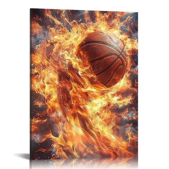 FCXZI Fire Basketball Canvas Wall Art Home Decor for Living Room 16x20in