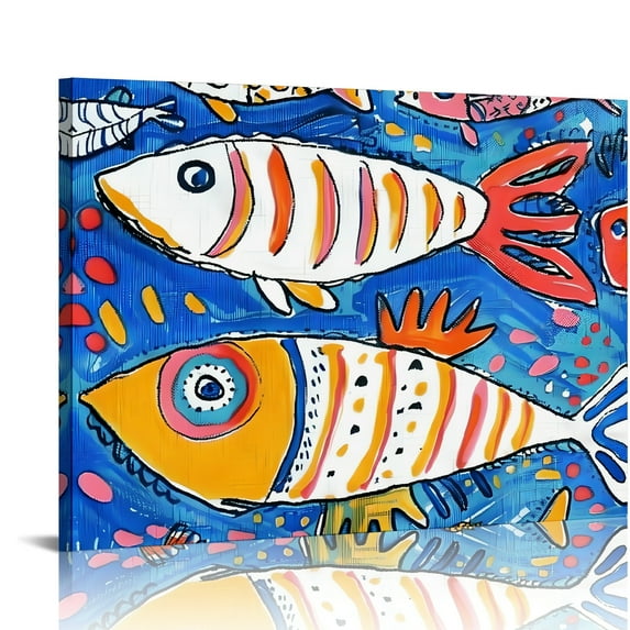 FCXZI Fish Colorful Whimsical Canvas Wall Decor for Bedroom Kitchen Bathroom, Ready To Hang Home Art Decor 16x12in